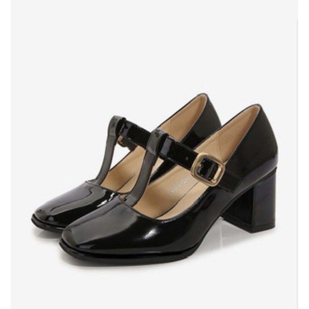 Womens T-Strap Mary Jane Pumps Low Block Chunky Heels Square Toe Size 9